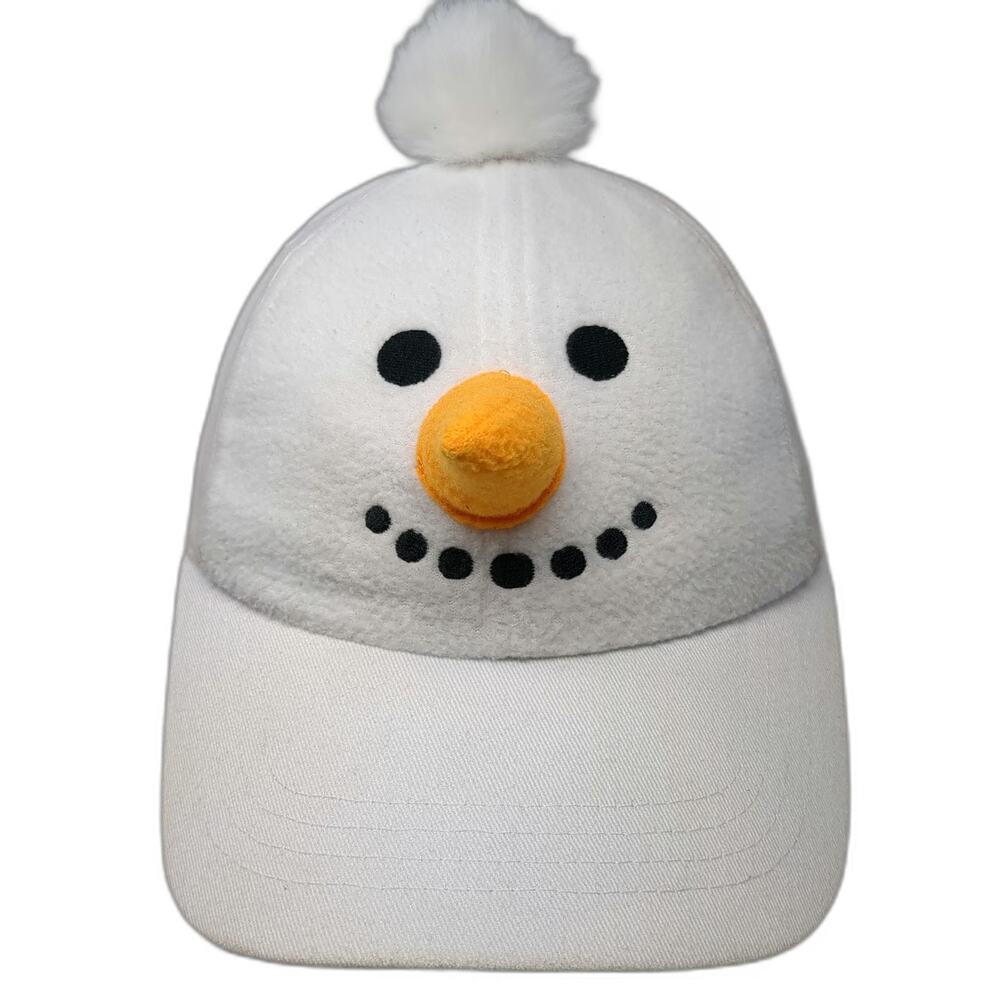 Mad Engine Snowman White One Size Snapback Hat 3D Carrot Nose Pom-pom Christmas
